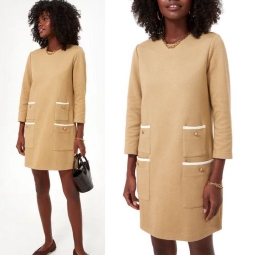 Tuckernuck NWT Croissant Francoise‎ Mod Mini Dress Large tan camel long sleeve